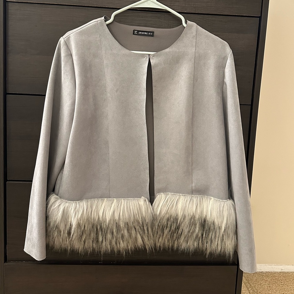 Grey Fur Hem Jacket